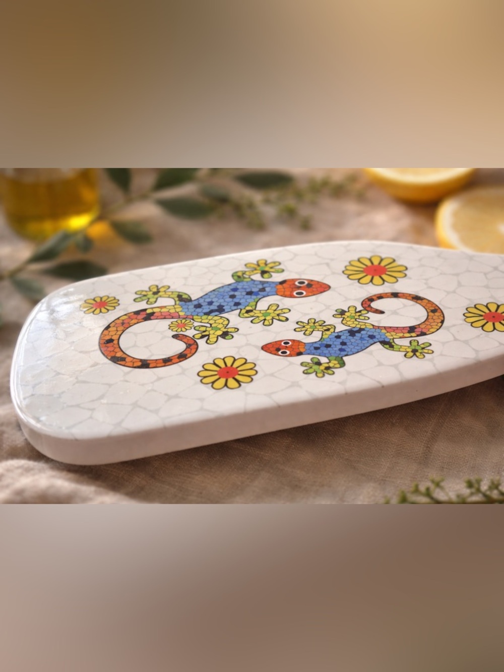 🦎 Mallorca Mosaic Gecko Ceramic Board • Vintage Spanish Wall Art • Cheese Board - Picture 3 of 12